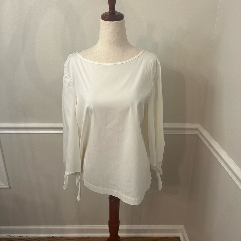 Lafayette 148 white bow sleeve blouse- Size M